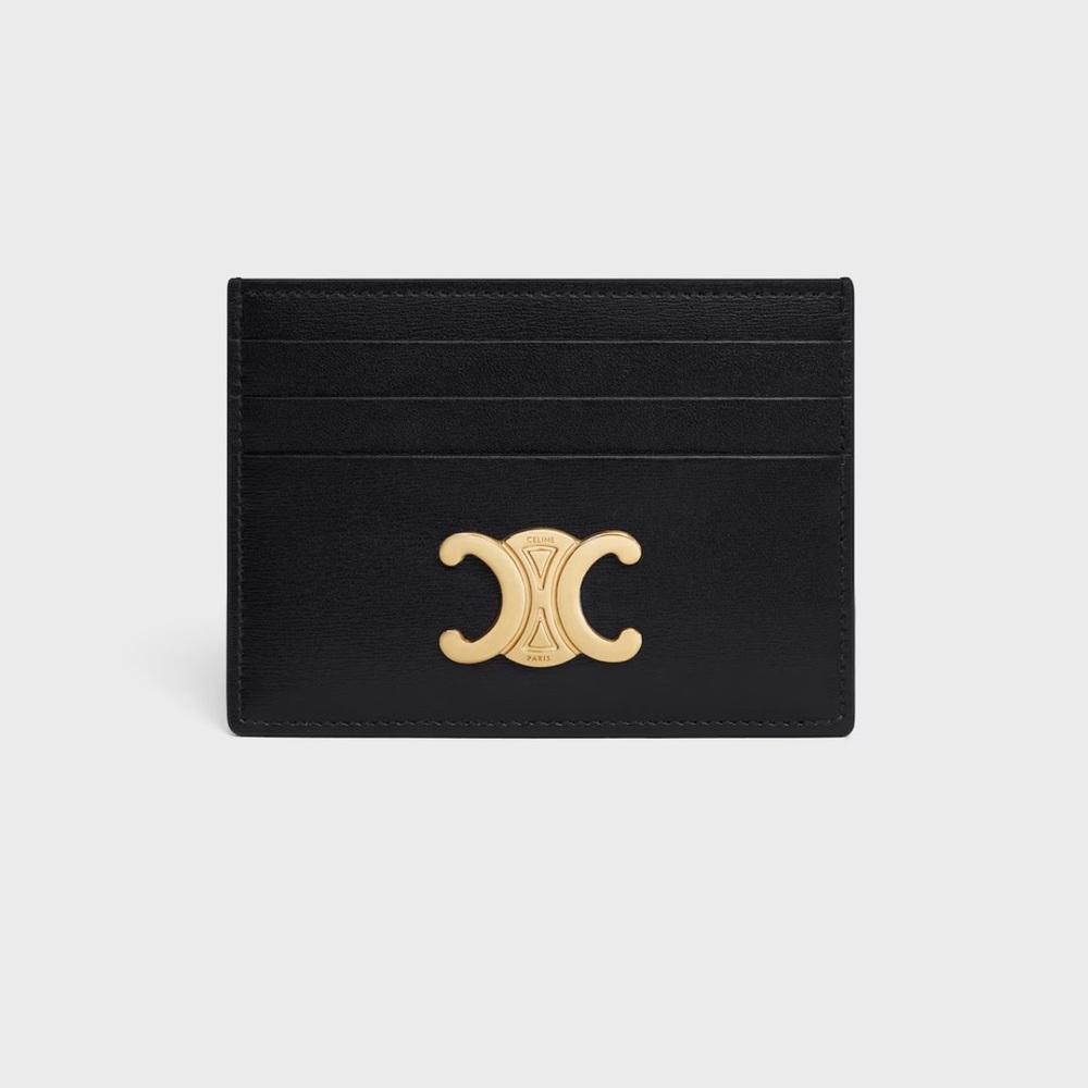 Celine Triomphe card holder in black skinny calfskin